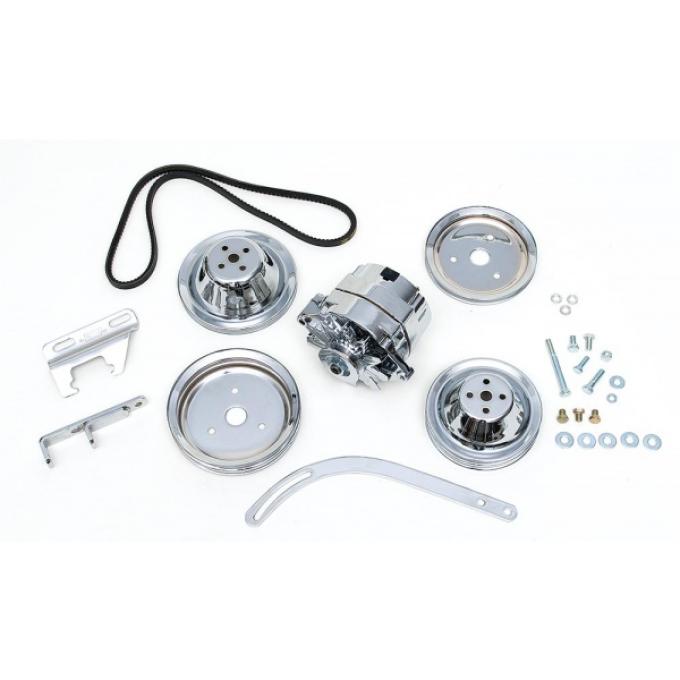 Chevy Alternator Conversion Kit, Small Block, Single Groove Pulleys, For Cars With Short Water Pump & Stock Exhaust Manifolds, 1955-1957