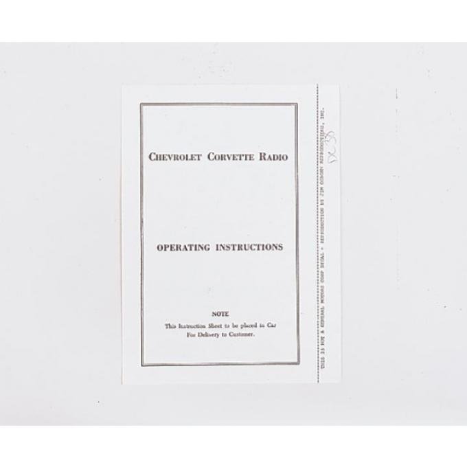 Corvette Radio Instructions Booklet, 1953-1957