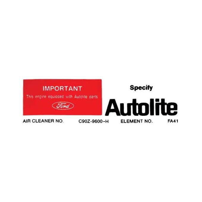 Ford Mustang Air Cleaner Decal - Autolite Replacement Parts- For Non-Ram Air 428 & Boss 302