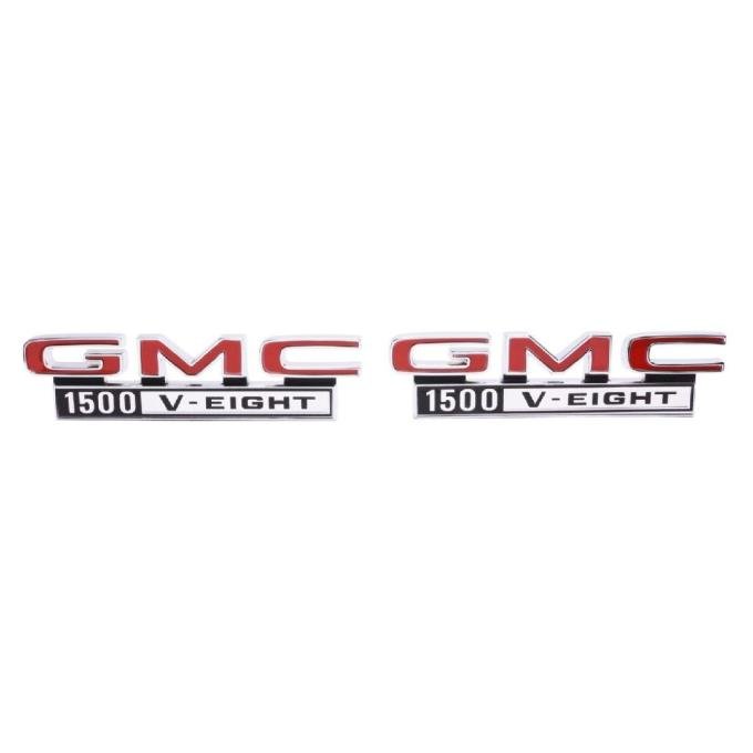 Trim Parts 68-72 GMC Truck Front Fender Emblem, GMC 1500 V-Eight, Pair 9821
