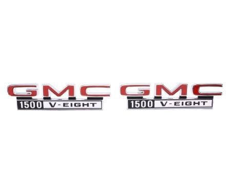 Trim Parts 68-72 GMC Truck Front Fender Emblem, GMC 1500 V-Eight, Pair 9821