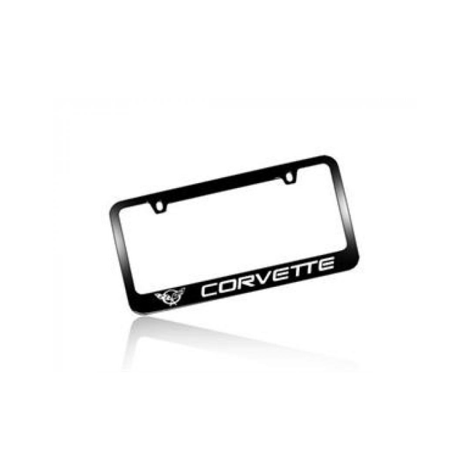 Corvette Elite License Frame, 97-04 Corvette Word with Single Logo Black