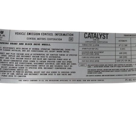 Corvette Decal, Emission L48, 1978