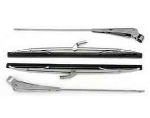 Chevy Windshield Wiper Arms & Blades, Stainless Steel, 1955-1957