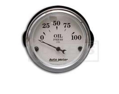 Chevy Custom Oil Pressure Gauge, White Face, With Black Vintage Needle, AutoMeter, 1955-1957