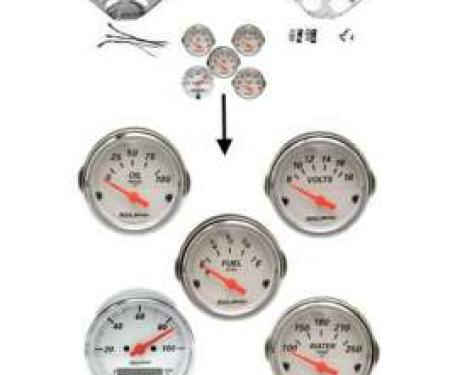 Chevy Gauge Panel Kit, Custom Aluminum, With White Gauges, Orange Needles, 1955-1956