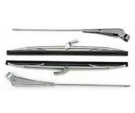 Chevy Windshield Wiper Arms & Blades, Stainless Steel, 1955-1957