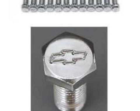 Chevy Bowtie Header Bolt Set, Small Block, Chrome, 1955-1957