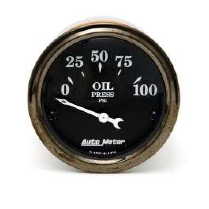 Chevy Custom Oil Pressure Gauge, Black Face, With White Vintage Needle, AutoMeter, 1955-1957