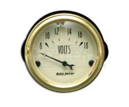 Chevy Custom Voltmeter, Beige Face, With Black Needle, AutoMeter, 1955-1957