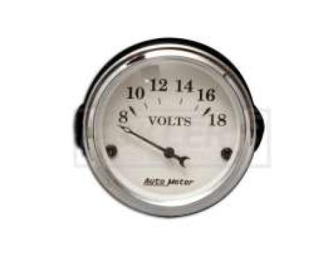 Chevy Custom Voltmeter, White Face, With Black Vintage Needle, AutoMeter, 1955-1957