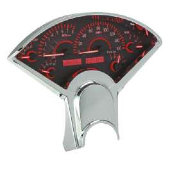 Chevy Analog Dash Gauges, Dakota Digital, Carbon Fiber With Red Display, 1955-1956