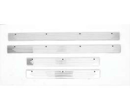 Chevy Sill Plates, Polished Aluminum & Ball Milled, 4-Door Sedan & Wagon, 1955-1957