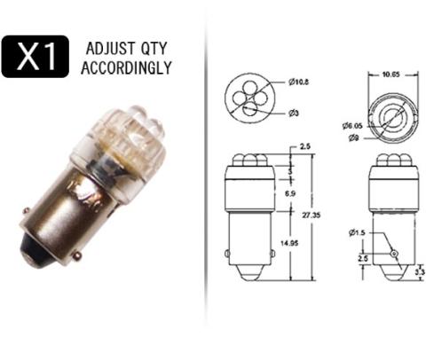 Whitegauges WHITE 4-Point BA9 Style LED Replacement Instrument Cluster Gauge Bulb BA9-WHITE
