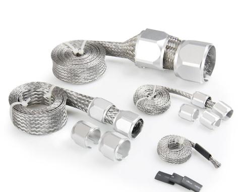 Redline Restomotive® Universal Hose Cover Kit, Stainless Steel Braided, with Silver Clamps
