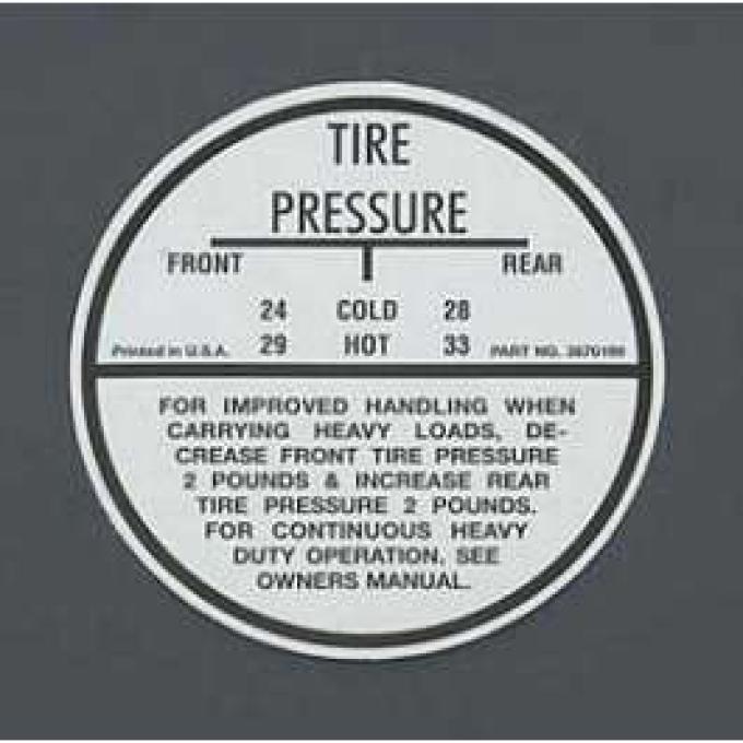 Full Size Chevy Tire Pressure Decal, 1964-1965