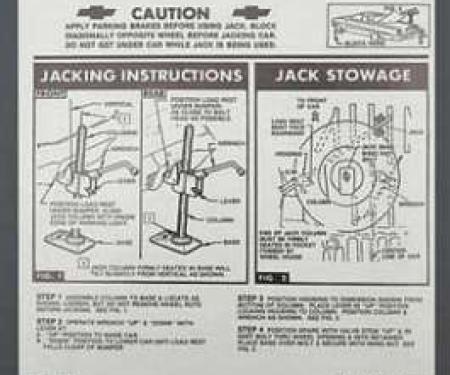 Full Size Chevy Jack Stowage & Jacking Instructions Sheet, Hardtop & Sedan, 1963