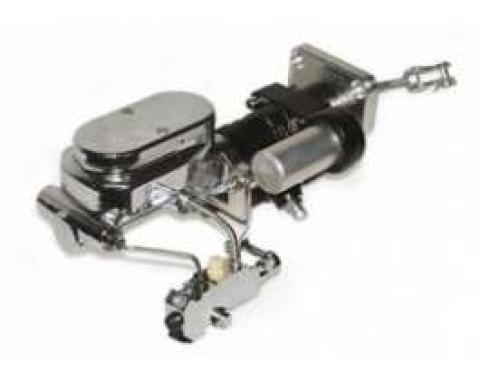 Full Size Chevy Brake Booster, Hydroboost, With Proportioning Valve, Bracket & Lines & Chrome Dual Master Cylinder, 1958-1964