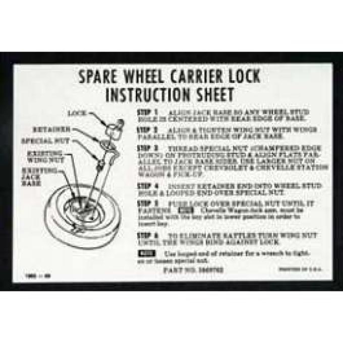 Full Size Chevy Spare Lock Instructions Decal, 1965-1966