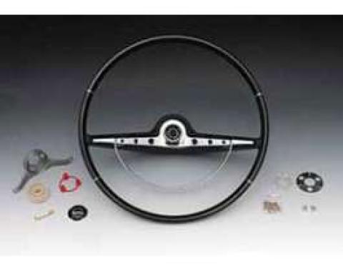 Full Size Chevy Complete Steering Wheel Assembly, Black, Impala SS, 1963