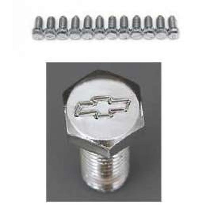 Full Size Chevy Bowtie Header Bolt Set, Small Block, Chrome, 1958-1972