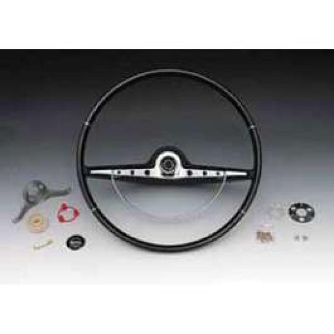 Full Size Chevy Complete Steering Wheel Assembly, Black, Impala SS, 1963