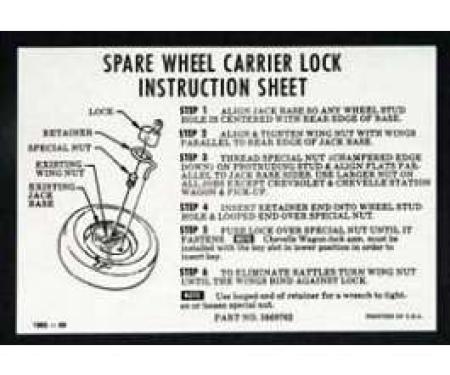 Full Size Chevy Spare Lock Instructions Decal, 1965-1966
