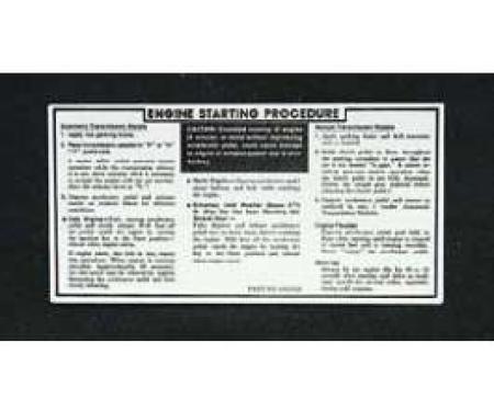 Full Size Chevy Engine Starting Procedure Decal, 1972