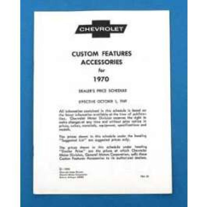 Full Size Chevy Accessory List Folder, 1970