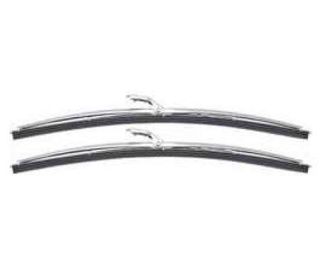 Full Size Chevy Windshield Wiper Blades, Polished Stainless Steel, Rubber Inserts, Coupe Models, 1965-1967