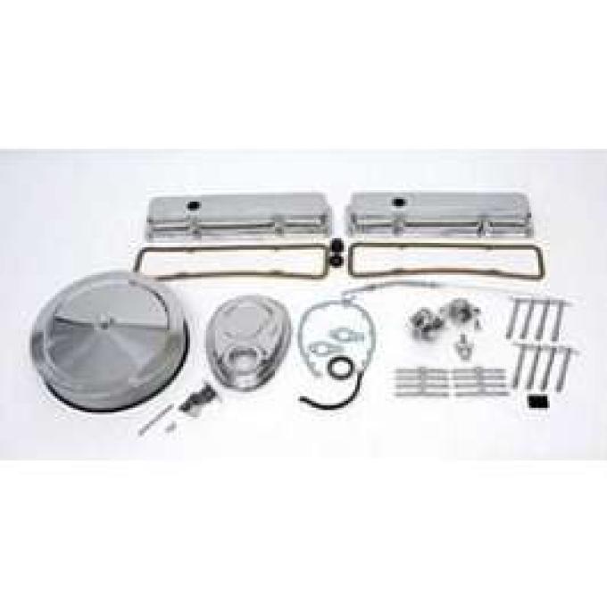 Full Size Chevy Engine Dress-Up Kit, Chrome, Complete, Small Block, 1958-1972