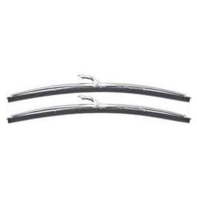 Full Size Chevy Windshield Wiper Blades, Polished Stainless Steel, Rubber Inserts, Coupe Models, 1965-1967