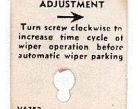 Full Size Chevy Windshield Washer Adjustment Tag, 1958-1960