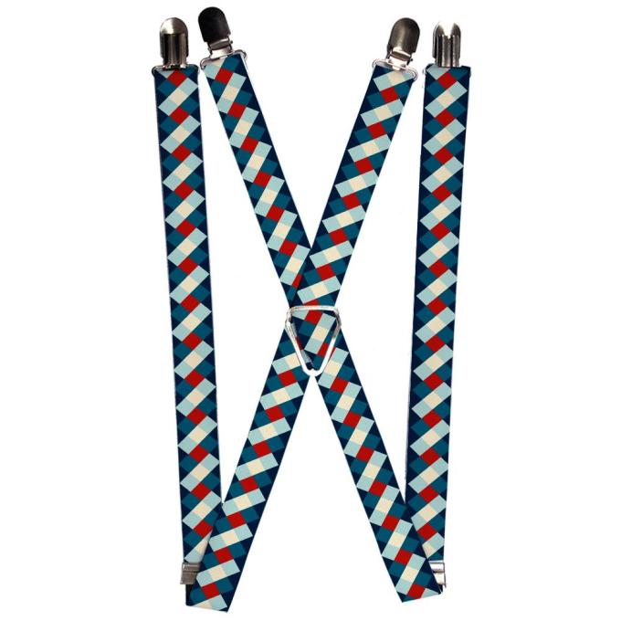 Suspenders - 1.0" - Diamond Plaid Blues/Khaki/Red