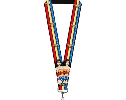 Lanyard - 1.0" - WONDER WOMAN Pose/Logo Stripe/Stars Red/Gold/Blue/White