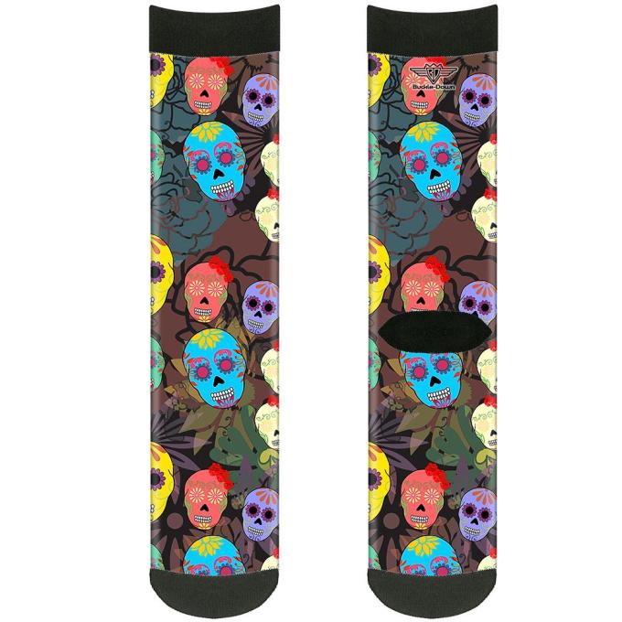 Sock Pair - Polyester - Painted Sugar Skulls & Flowers Collage - CREW