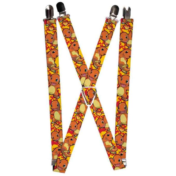 Suspenders - 1.0" - Charmander 4-CLOSE-UP Poses Flame Gold/Red