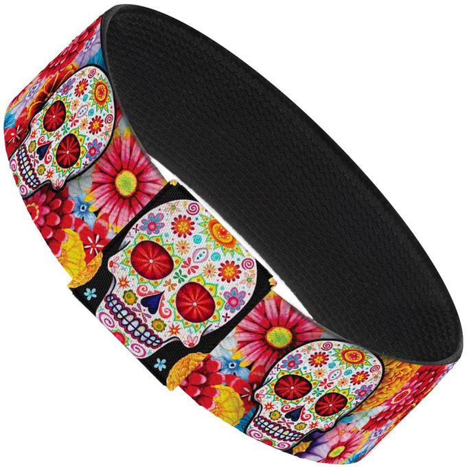 Elastic Bracelet - 1.0" - Sugar Skull Starburst White/Multi Color
