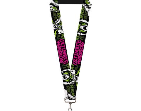 Lanyard - 1.0" - ULTIMATE WARRIOR 2-Poses/Face Black/Green/White/Pink