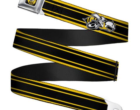 SUPER BEE Logo Full Color Black/Yellow/White Seatbelt Belt - SUPER BEE Logo/Stripes Black/Yellow/White