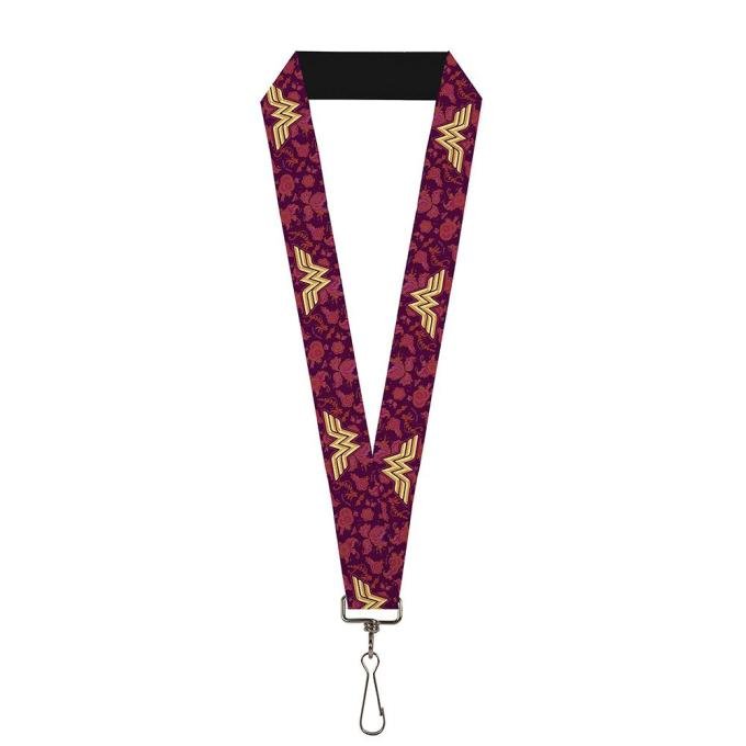 Lanyard - 1.0" - Wonder Woman Logo/Floral Collage Purple/Pinks/Gold