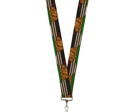 Buckle-Down Lanyard - Cali Bear/Star/US Flag Stretch Black/White/Red