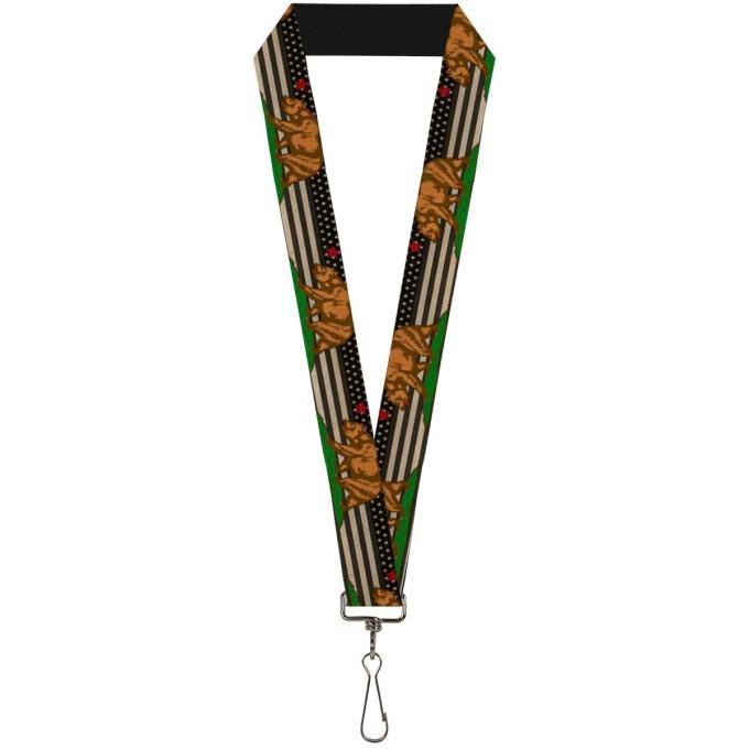 Buckle-Down Lanyard - Cali Bear/Star/US Flag Stretch Black/White/Red