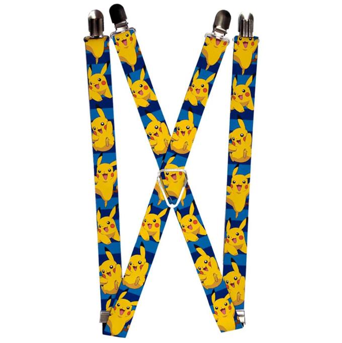 Suspenders - 1.0" - Pikachu Poses Stripe Blues