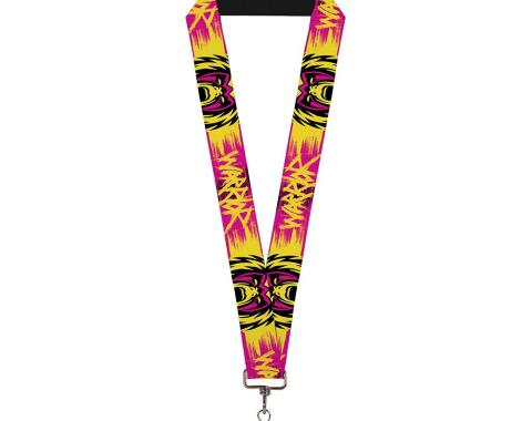 Lanyard - 1.0" - Ultimate Warrior Face CLOSE-UP/WARRIOR Stripe Pinks/Yellows/Black