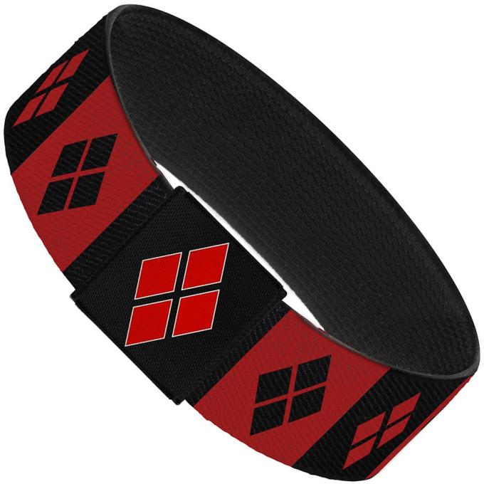Elastic Bracelet - 1.0" - Harley Quinn Diamond Blocks Red/Black Black/Red