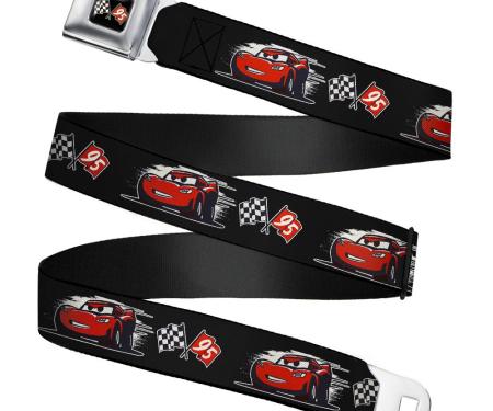 Cars 3 Race Flags Full Color Black/White/Red Seatbelt Belt - Cars 3 Lightning McQueen Caricature/Race Flags Black/White/Red Webbing