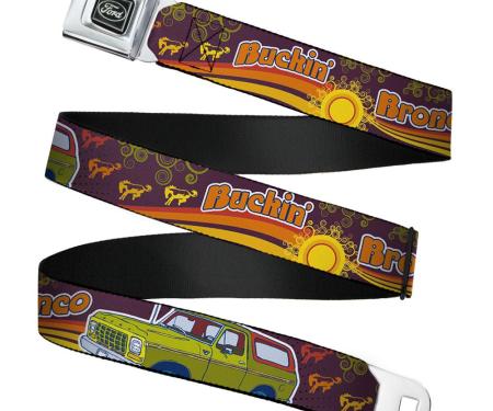 Ford Emblem Seatbelt Belt - Vintage Ford Bronco-BUCKIN' BRONCO Wine/Red/Orange/Green