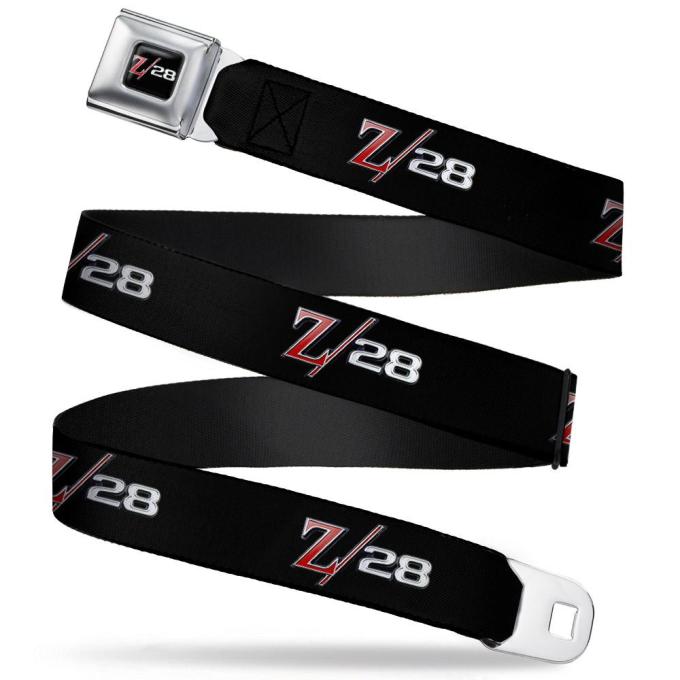 1969 Camaro Z/28 Emblem Full Color Black/Silvers/Red Seatbelt Belt - 1969 Camaro Z/28 Emblem Black/Silvers/Red Webbing