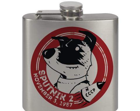 Stainless Steel Flask - 6 OZ - SPUTNIK 2 Laika Dog Black/Red/White